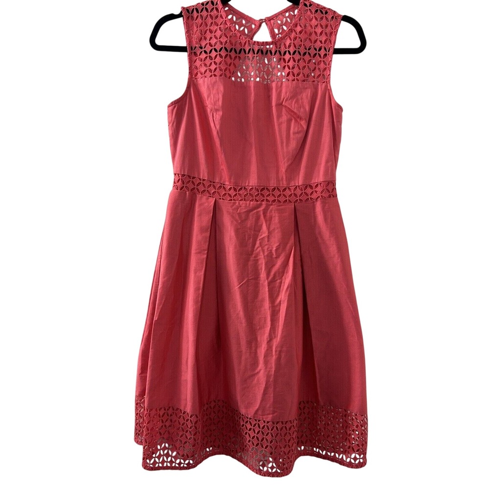 Calvin Klein Eyelet Lace Fit & Flare Dress 4 Coral Pink Sleeveless Preppy Boho